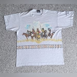 Vintage 1991 T Shirt Native American Tribe Indigenous Eagles Double Sided